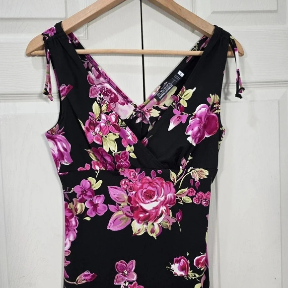 Vintage 90s Y2K Rampage Mini Dress Black Pink Floral Vneck Sleeveless Small - Picture 2 of 8